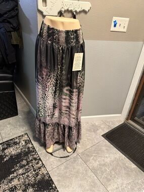 Boston Proper Black and Pink Animal Print Maxi Skirt